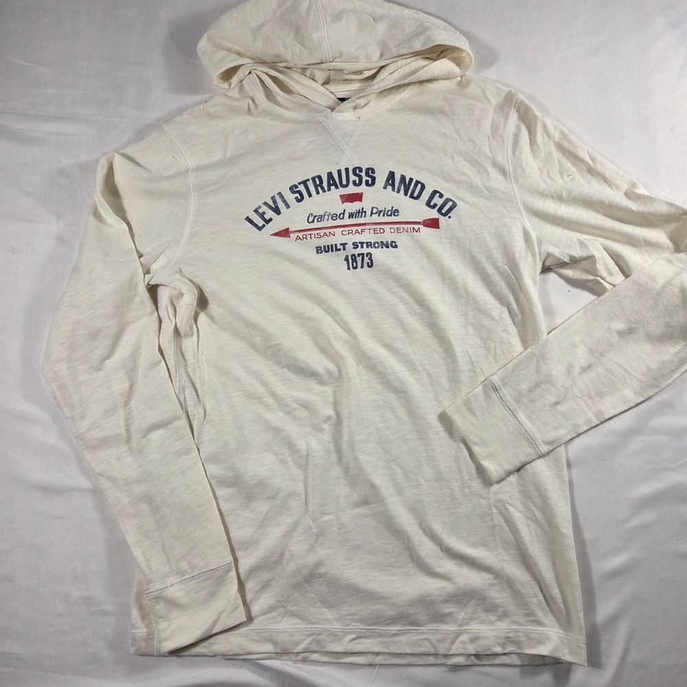 Levi Strauss and Co Mens Graphic Hooded T-Shirt Cream Off White Small